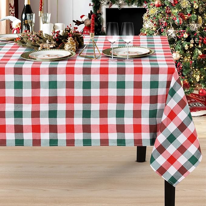 B-COOL Checkered Plaid Tablecloth Christmas Fabric - Rectangle 56x84 Inches Classic Gingham Buffalo Plaid Table Cloth for Indoor Outdoor Use Washable Table Cover for Kitchen BBQs Parties