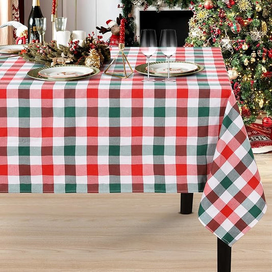 B-COOL Checkered Plaid Tablecloth Christmas Fabric - Rectangle 56x84 Inches Classic Gingham Buffalo Plaid Table Cloth for Indoor Outdoor Use Washable Table Cover for Kitchen BBQs Parties