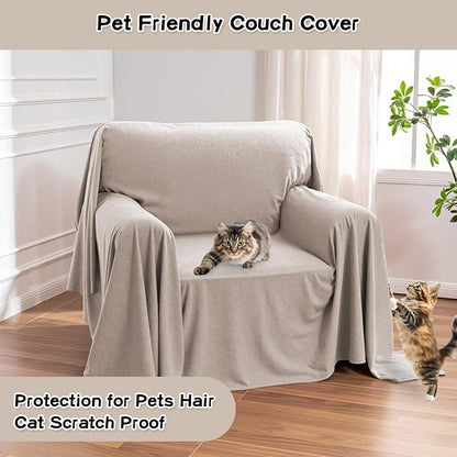 MEETSKY Small Couch Cover Oversized Armchair Sofa Covers Washable for Dogs Single Recliner Sofa Slipcover, Cat Scratch Proof Soft Sofa Throw Protector for Pets, 71" x 91", Oat