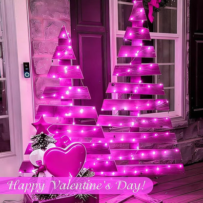 YEGUO 4 Pack Pink Solar Fairy Lights, Each 33ft 100 LED Christmas Lights Outdoor Waterproof, 8 Modes Sliver Wire Solar String Lights