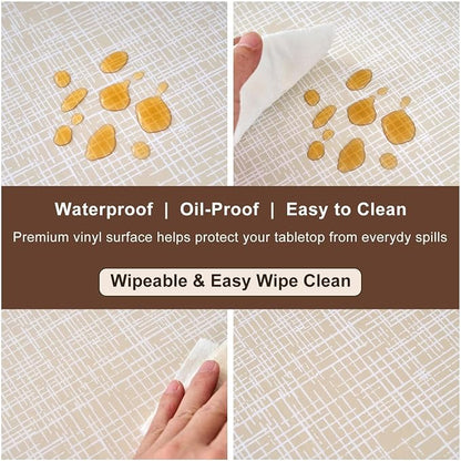 LIBERECOO Round Vinyl Fitted Tablecloth with Flannel Backing Elastic Edge Table Cover Waterproof Stain-Resistant Wipeable Tablecloths Fits 45-56 Inch Round Tables