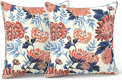 LVTXIII Outdoor/Indoor Pillow Covers, Patio Fade Resistant Throw Pillow Covers ONLY, Waterproof Farmhouse Accent Cushion Cases for Sofa Patio Couch Decoration 20"x20" Set of 2, Red Chrysanthemum
