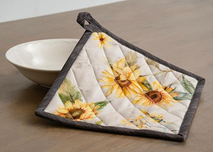 Maison d' Hermine 100% Cotton Oven Mitt & Pot Holder Set (7.5"x13" & 8"x8") Heat Resistant BBQ Cooking Gloves with Loop Baking Grilling Kitchen Hotel Home Farmhouse Spring Summer (Candice)