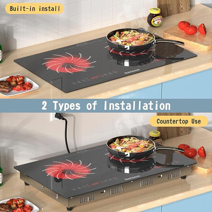 Karinear 2 Burners Electric Cooktop 110v, Portable Electric Stove top 24 Inch Electric Countertop Burner, Radiant Ceramic Cooktop, Sensor Touch, Timer, Safety Lock