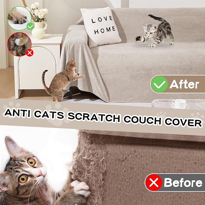MEETSKY Sectional Couch Cover Washable, Oversized Sofa Cover for 3 Cushion Couch Sofa, Cat Scratch Proof Furniture Protector Covers Soft L Shape Sofa Covers for Dogs, 91" x 150", Oat