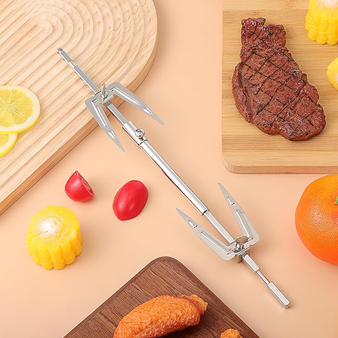 Abaodam Air Fryer Rotisserie Spit Rod 12~15” Adjustable Rotisserie Fork Stainless Steel Replacement Meat Fork or Toaster Oven Air Fryer Accessories