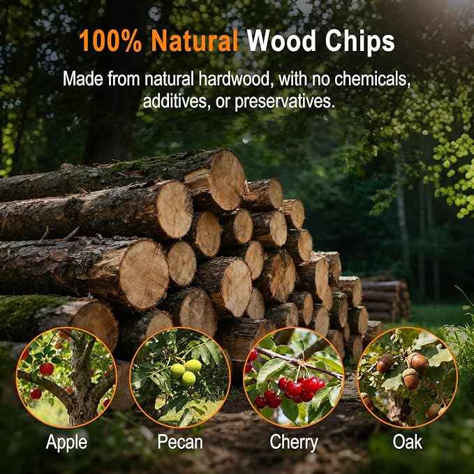 BORUIT Wood Chips for Smoker – 4 Flavors Apple, Cherry, Pecan & Oak – Natural Smoking Wood Chips for Whiskey, Bourbon, Drinks, Food and Cocktail Smoker Gift