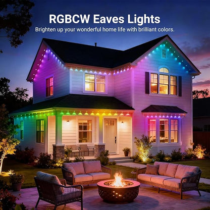 NEEWER 144ft Permanent Outdoor Lights for House Decor, Smart AI RGB IC CW Outside Eaves String Christmas Lighting, 90 LED Lights, App Control 50+ Scenes IP65 Waterproof, Compatible with Alexa, NR02