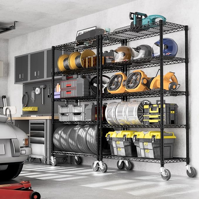 M MZG 5-Shelf Storage Shelves,Wire Shelving Heavy Duty Metal Storage Shelving Unit Adjustable Garage Shelving Rack Pantry Kitchen (Black, 5 Tier,17.7" D x 47.2" W x 76.7" H) (Pack of 2)