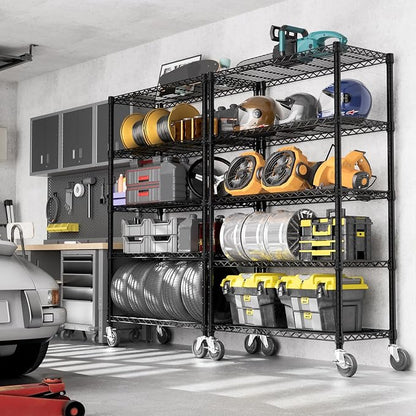 M MZG 5-Shelf Storage Shelves,Wire Shelving Heavy Duty Metal Storage Shelving Unit Adjustable Garage Shelving Rack Pantry Kitchen (Black, 5 Tier,17.7" D x 47.2" W x 76.7" H) (Pack of 2)