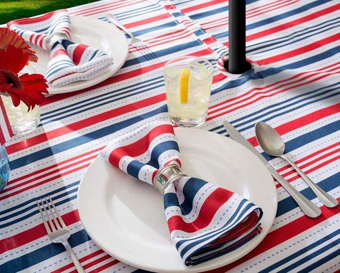 DII Patriotic Stripes Tabletop Collection, Stain Resistant & Waterproof, Napkin Set, 20x20, Red, White, & Blue, 6 Count