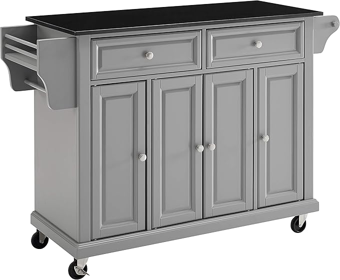 Crosley Furniture Full Size Granite Top Rolling Kitchen Island Storage Cart, Microwave Stand, Spice Rack, Gray