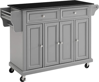 Crosley Furniture Full Size Granite Top Rolling Kitchen Island Storage Cart, Microwave Stand, Spice Rack, Gray