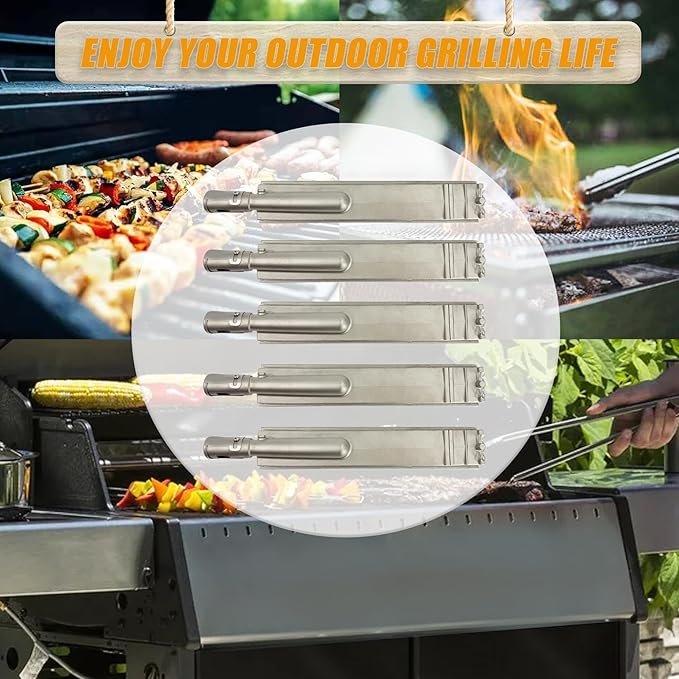 5 Pack Heavy Duty Cast Stainless Steel Grill Burners for Bull, Premium Outdoor BBQ Gas Grill Replacement Parts for Bull, Blaze, Cal Flame, Aussie, Grilljob, Turbo, Thermos, Nexgrill, etc.