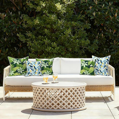 LVTXIII Outdoor Throw Pillows Set of 2, Patio Waterproof Pillows Fade Resistant Accent Pillows for Home and Garden Furniture Decoration, 16"x16", Jungle Leaves