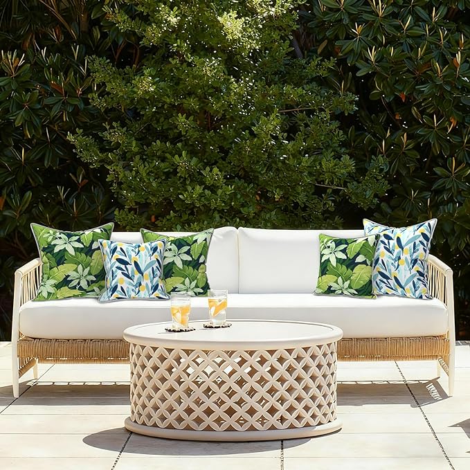 LVTXIII Set of 2 Patio Throw Pillows Covers Waterproof 20x20 Fade Resistant Outdoor Throw Pillow Case, Fluffy Decorative Garden Toss Pillow Covers for Home Patio Coach Sofa Use, Jungle Leaves
