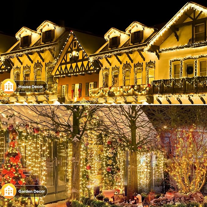 SyouHome 4 Pack Solar String Lights Outdoor, 400 LED Extra-Long 156Ft Solar Lights Outdoor with 8 Lighting Modes, IP65 Waterproof for Garden, Patio, Xmas, Balcony, Tree, Wedding, Party Decor (Warm)