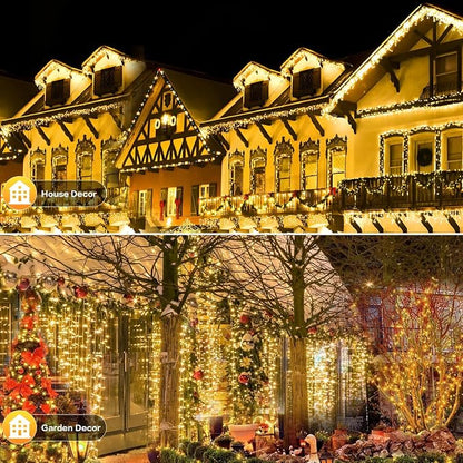 SyouHome 4 Pack Solar String Lights Outdoor, 400 LED Extra-Long 156Ft Solar Lights Outdoor with 8 Lighting Modes, IP65 Waterproof for Garden, Patio, Xmas, Balcony, Tree, Wedding, Party Decor (Warm)
