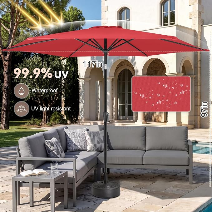 10 ft Patio Umbrella Outdoor with Push Button Tilt, Red | UV Protection, Waterproof, Large Porch Deck Umbrella for Pool, Table, Garden, Backyard, Provides Shade