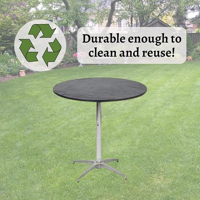 30" Round Fitted Plastic Table Covers, Bundle of 5 (Black)