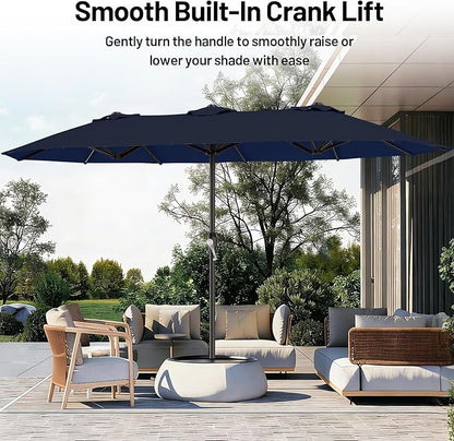 AreShark 15ft Patio Umbrella with Base, Double Sided Outdoor Umbrella with 12 Fiberglass Ribs, Large Outdoor Umbrella for Garden, Pool, Deck, Backyard & Market,Navy Blue