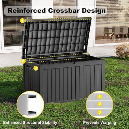 280 Gallon Large Outdoor Storage Box Waterproof, UV Resistant Resin Deck Box with Hydraulic Rod & Lockable Latch for Patio Furniture, Outside Storage Box for Garden Tools, Patio Cushions, Black