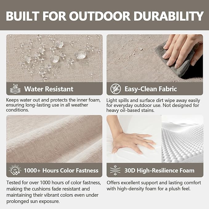 Goodgoods 20 x 20 Outdoor Chair Cushions Set of 4, 1000+ Hours Fade-Resistant & Water-Resistant Furniture Chair Cushions with 30D High-Resilience Foam for Dining Room, Patio Chair, Putty