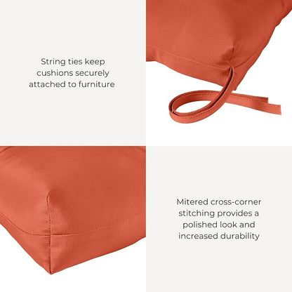 Outdoor Tufted High-Back Chair Cushions, One-Piece Hinged Seat and Back Design, Reversible with 4 Ties, Durable Polyester Fabric, Recycled Fiber Fill - Set of 2, Rust