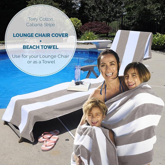 Superior Cabana Cotton Lounge Chair Cover, Outdoor Towel/Chaise Furniture Covers, Terry Cloth, Beach, Spa, Swim Accessories, Pool Chair Cover, Soft, Quick Drying, 32" x 102", Taupe