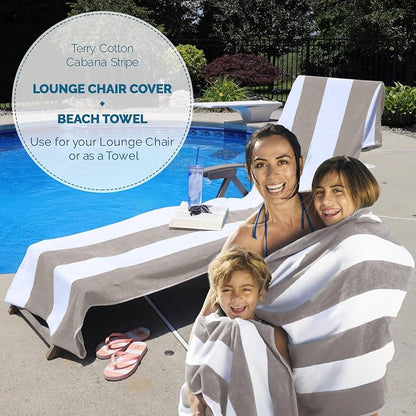 Superior Cabana Cotton Lounge Chair Cover, Outdoor Towel/Chaise Furniture Covers, Terry Cloth, Beach, Spa, Swim Accessories, Pool Chair Cover, Soft, Quick Drying, 32" x 102", Taupe