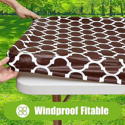 Smiry Picnic Fitted Table Cover, 4 Foot Flannel Backed Vinyl Tablecloth | Waterproof Elastic Stretch Table Cloth, Wipeable Plastic Tablecloth for Camping, Indoor & Outdoor (Coffee, 30" x 48")