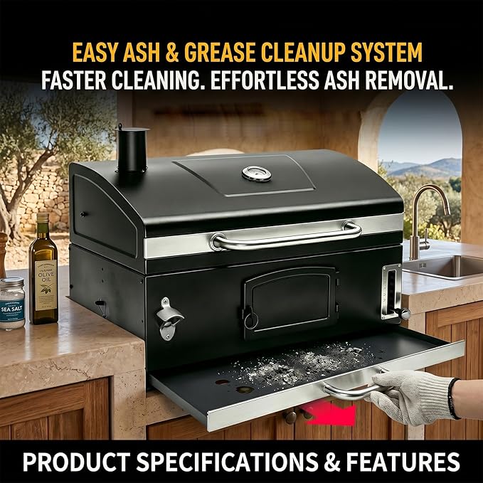 Built In Grill, 29-Inch Oversize Cooking Area Charcoal Grill, Electric rotating grill fork and Height-adjustable Charcoal Trays Outdoor Kitchen,Perfect for Outdoor Patio (Charcoal barbecue grill kit)