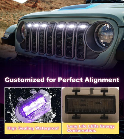 LED Grill Lights for Jeep Wrangler JL JLU Accessories 2024-2026, RGB | Direct-Snap Front Grille LED Accent Marker Lights, IP68 Waterproof, Enhanced Night Visibility, Raptor-Style Exterior Lighting