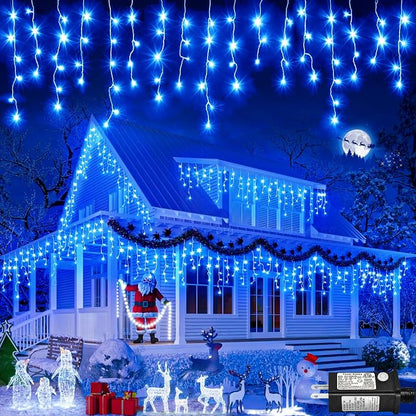 66FT Icicle Lights for Outside 640 LED Blue Christmas Lights Outdoor | Conenectable Icicle Christmas Lights Plug in 8 Modes Waterproof for Outside Indoor Holiday Pavilion Balcony House Decorations