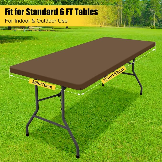 Smiry 2 Pack Rectangle Tablecloth, Elastic Fitted Flannel Backed Vinyl Tablecloths for 6ft Folding Tables, Waterproof Wipeable Table Covers for Indoor, Outdoor, Picnic and Camping (Brown, 30"x72")