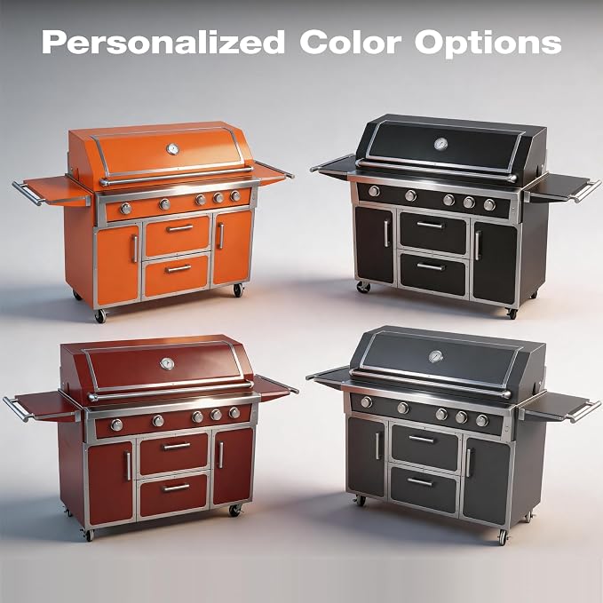 LPG 4 Cast Burners Outdoor Kitchen Grill Island, 99,000 BTU, Orange Painting