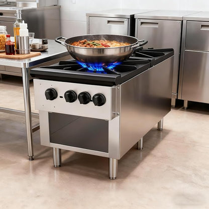 Stainless Steel Stoves,Propane Cooktop with 2 Burners – 180,000 BTU Total Power,Includes Natural Gas Conversion Kit.Commercial Gas Stove with Cabinet for Restaurant and Cafeteria Use.