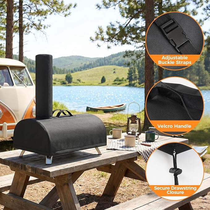 Pizza Oven Cover for Big Horn and aidpiza 12, 600D Heavy Duty Oven Cover | Waterproof Oven Cover for Pizza Oven with Adjustable Drawstrings and Handle, Pizza Oven Accessories Carry Cover for Outdoor