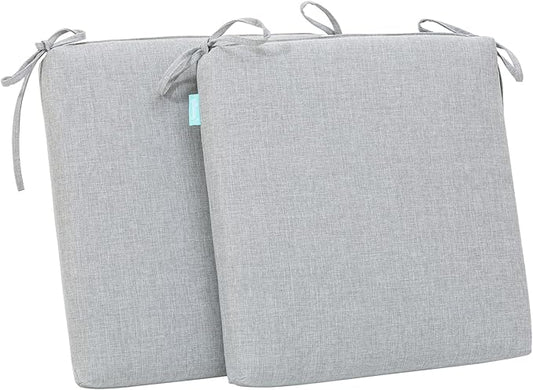 QILLOWAY Outdoor Indoor Seat Cushions, Square Foam Dining Chair Pads,All Weather, 17"x17"x3",2 Counts, Gray,White