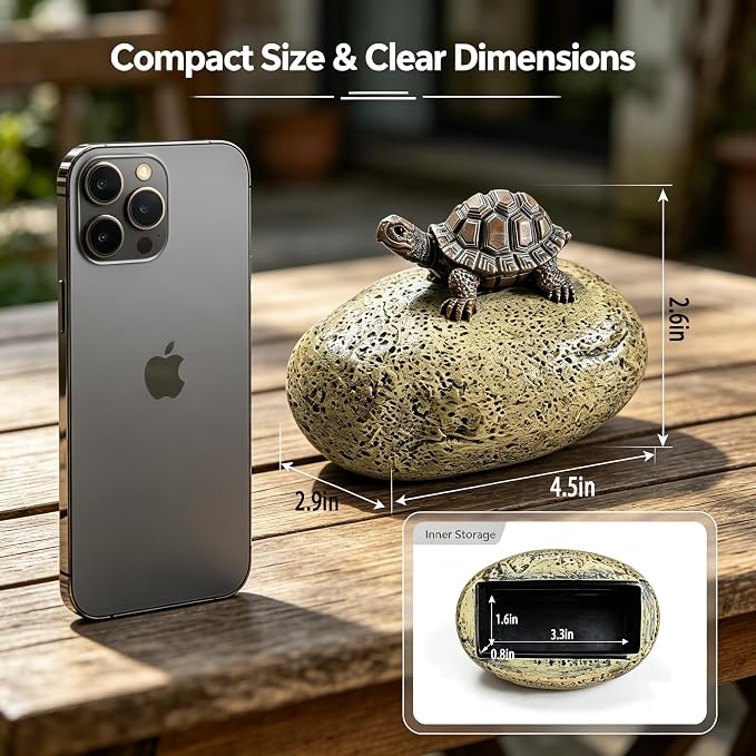 Turtle Key Hider Outdoor Waterproof Resin Garden Decor Spare Key Secret Box | Hidden Compartment on Bottom, Stores Keys and Small Trinkets, Charming Decorative Accent for Lawn and Flower Beds
