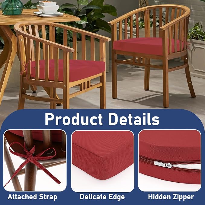 Topotdor Outdoor Chair Cushions Set of 4, 17"x16"x2" Waterproof Patio Chair Cushions for Outdoor Furniture, Round Corner Outdoor Seat Cushions Color Fastness Chair Pads with Ties, Bright Red