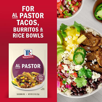 McCormick Seasoning Mix, Al Pastor, Smoky, Tangy & Savory Al Pastor for Tacos, Rice Bowls & Burritos, Ready to Serve In 20 Minutes, 0.75 oz (Pack of 12)