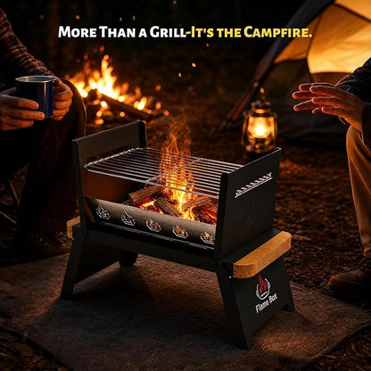 Nomad Portable Charcoal Grill – Ultra-Slim Folding BBQ for Outdoor Cooking, Camping & Travel | 304 Stainless Steel, Heat-Resistant Wood Handles, 3-sec Setup, Ready to serve 3-4 people