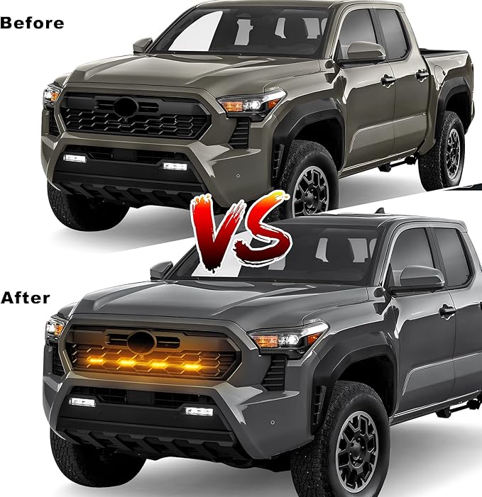 LED Grill Lights - 4PCS Front Grill Lights for Toyota Tacoma TRD Sport TRD Off-Road TRD Pre Runner 2024 2025 2026 with Fuse Adapter & Harness (Amber Light with Black Shell)