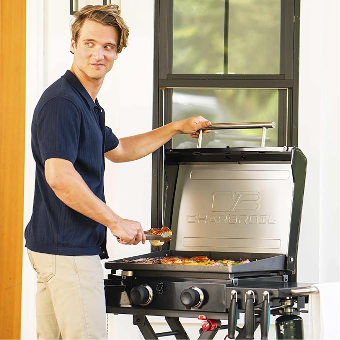 Charbroil 22" Performance Series Folding Cart 2-Burner Portable Propane Gas Griddle, Black - 463711223