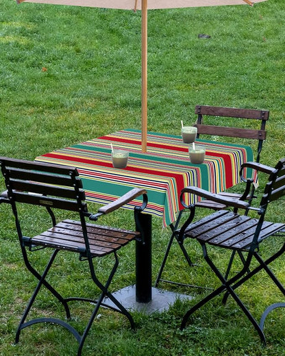 Green Red Striped Outdoor Tablecloth - 54x54 Inch Square Dining Table Cover, Farmhouse Colorful Stripes Waterproof Outdoor Table Cloth with Umbrella Hole & Zipper for Picnic/Patio/Party