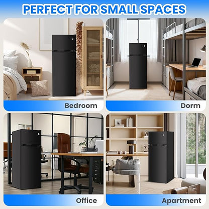 PioneerWorks 7.5 Cu. Ft. Compact Refrigerator | Two Door Mini Fridge with Energy-Efficient & Quiet Operation | for Dorm, Office, Bedroom, Kitchen, Bar Use with Adjustable Shelves-Black