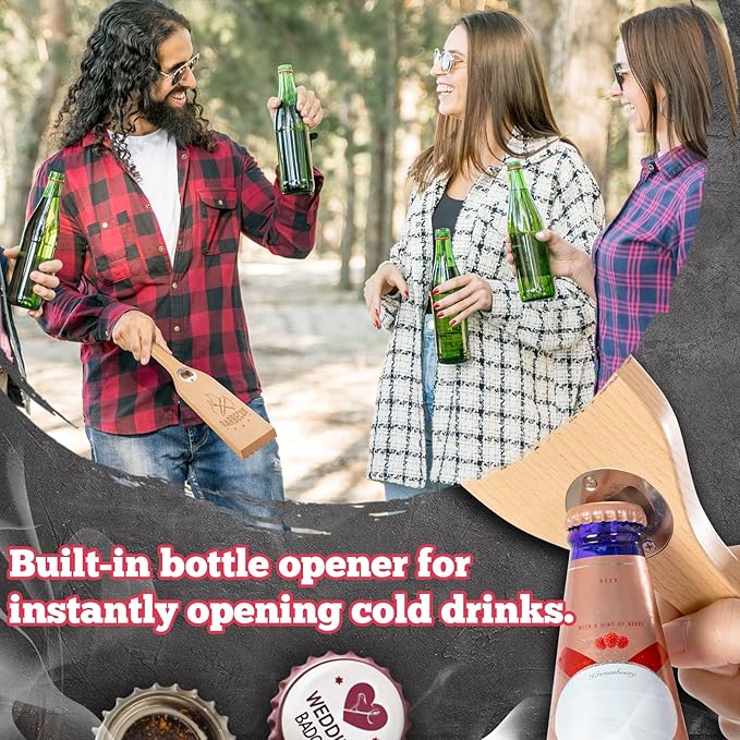 Wood Grill Scraper with Bottle Opener, 15.75" Heavy-Duty Wooden Grill Scraper for Outdoor Grill - One-Piece Solid Beech Wood, Bristle-Free - Natural Wood Grill Grate Brush Cleaner for BBQ