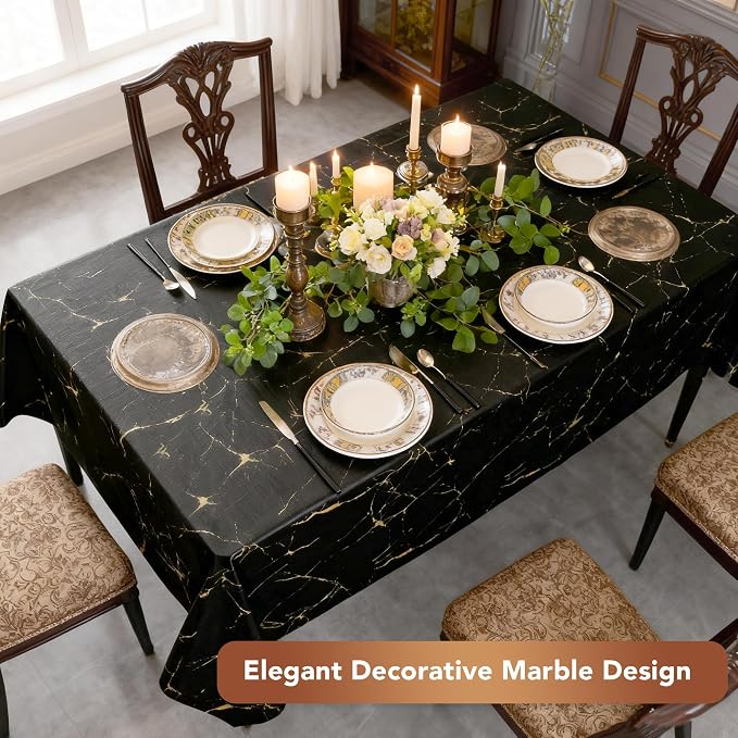 sancua 100% Waterproof Vinyl Tablecloth 54x78 Inch Rectangle, Black Marble | PVC Table Cloth for Picnic, Oil-Resistant Spill-Proof Wipeable Cover for Dining, Kitchen, Parties, Indoor and Outdoor