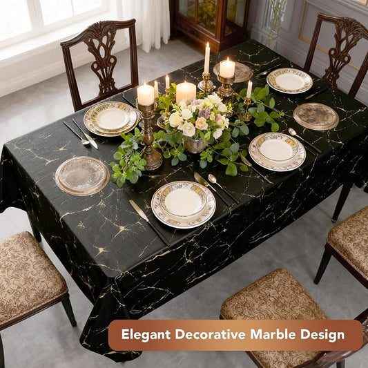 sancua 100% Waterproof Vinyl Tablecloth 54x78 Inch Rectangle, Black Marble | PVC Table Cloth for Picnic, Oil-Resistant Spill-Proof Wipeable Cover for Dining, Kitchen, Parties, Indoor and Outdoor